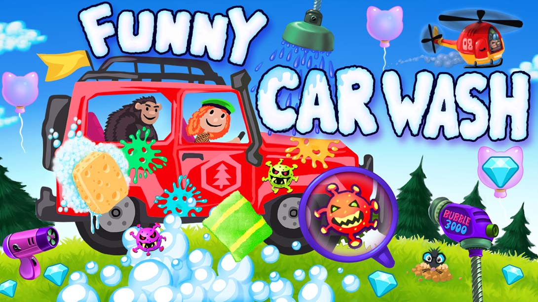 有趣的洗车   儿童和幼儿的卡车和汽车游戏车库Funny Car Wash   Trucks & Cars Game Garage for Kids &
